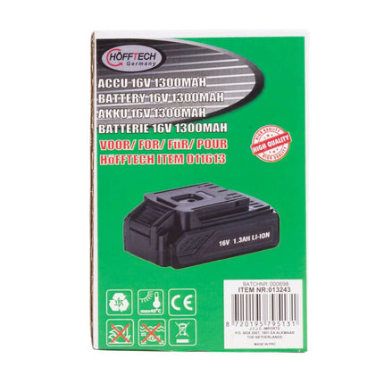 Accu 16V 1300 mAh Li-ion voor model 011613, ideaal voor gereedschap.