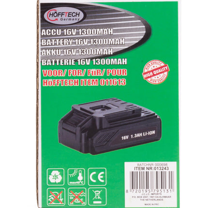 Accu 16V 1300 mAh li-ion voor 011613 – Type Li-ion accu (lithium-ion), Spanning 16 V