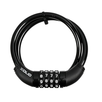 Xolid Kabel Cijferslot 10mm x 650mm Zwart, ideaal voor fietsbeveiliging.