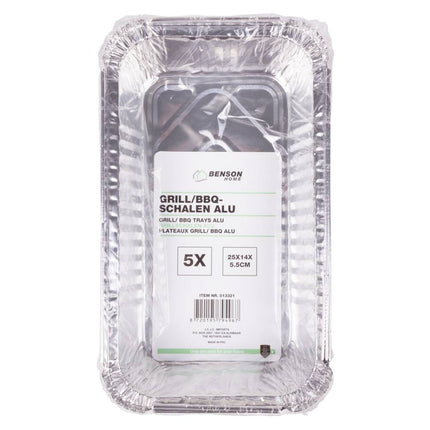 BBQ Grillschalen Alu Set 5 stuks 25x14x5.5 cm voor vlees en vis