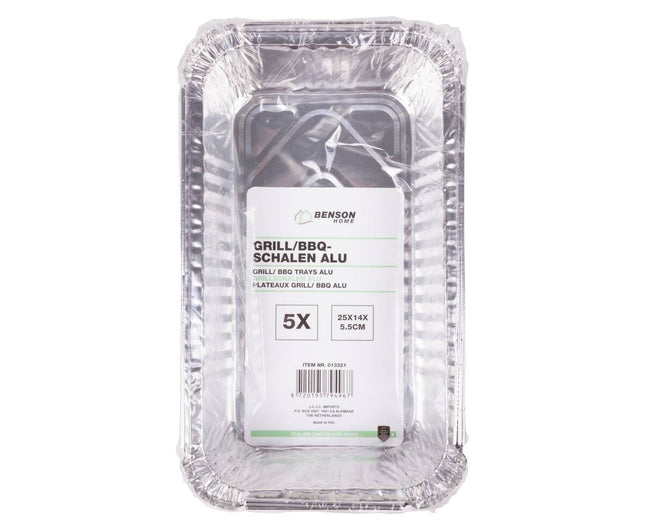BBQ Grillschalen Alu Set 5 stuks 25x14x5.5 cm voor vlees en vis