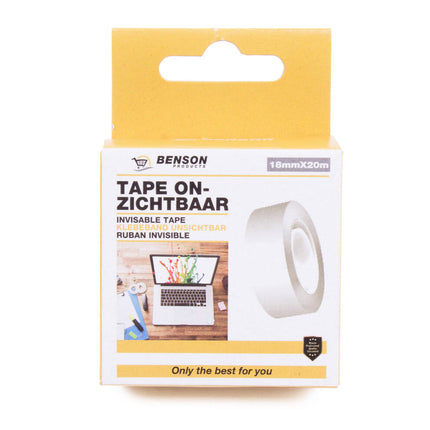 Onzichtbare Tape 18mm x 20m, ideaal voor papierherstel en kopiëren.