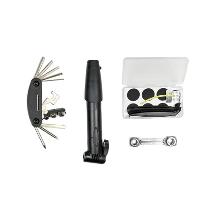 Fietsreparatieset: Minipomp, 16-in-1 Tool, Bandenlichters, Etui.