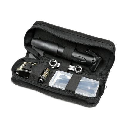 Fietsreparatieset: Minipomp, 16-in-1 Tool, Bandenlichters, Etui.