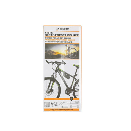 Fietsreparatieset: Minipomp, 16-in-1 Tool, Bandenlichters, Etui.