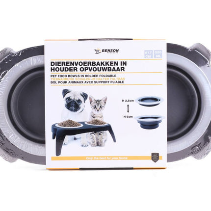 Dubbele Opvouwbare Dierenvoerbakken in Houder, Ø17cm, 500ml, Reizen