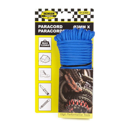Blauw Paracord Touw 3mm x 15m - Draagkracht 125 kg voor Outdoor