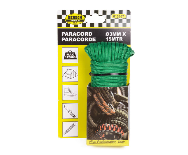Paracord 3mm x 15m, Groen, 125kg Belastbaar, Voor Kamperen & DIY