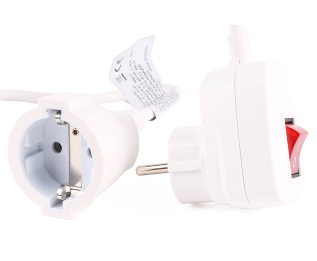 Verlengsnoer 3m, RA 3x1, schakelaar, 16A 230V, max 2500W, ideaal thuis.