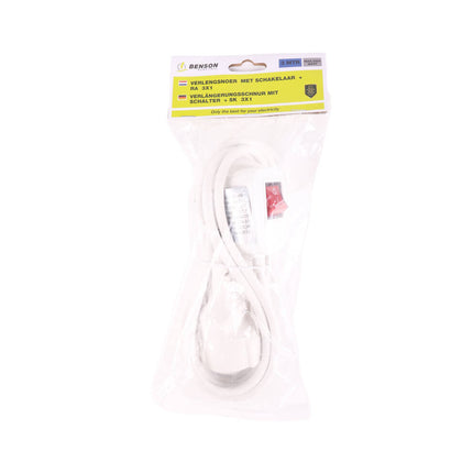 Verlengsnoer 3m, RA 3x1, schakelaar, 16A 230V, max 2500W, ideaal thuis.