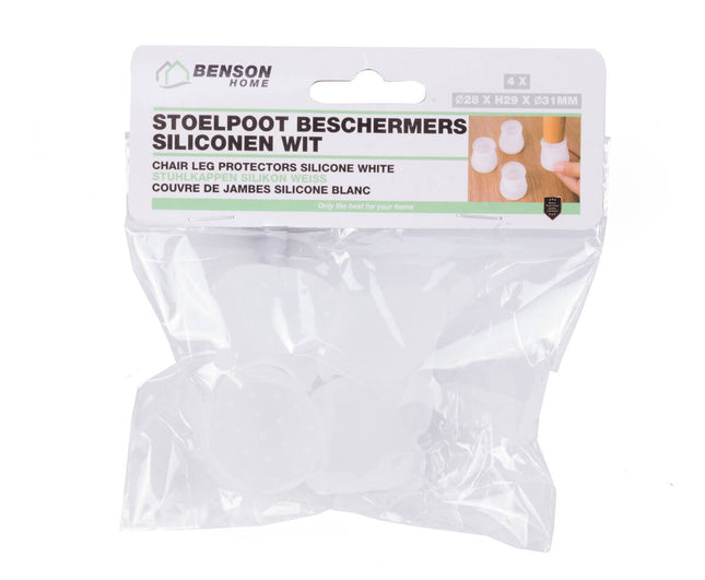 Witte Siliconen Stoelpoot Beschermers, Anti-Kras, Ø28x31mm, Stil Schuiven