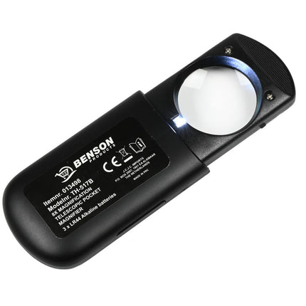 Loupe LED 8X 35mm met ingebouwde LED-lamp en 3X LR44 batterijen.