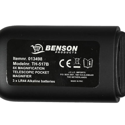 Loupe LED 8X 35mm met ingebouwde LED-lamp en 3X LR44 batterijen.