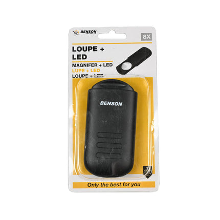Loupe LED 8X 35mm met ingebouwde LED-lamp en 3X LR44 batterijen.