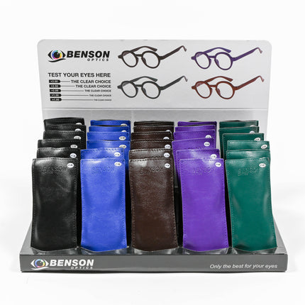 Leesbril rome + hoes mix display – Kleuren zwart, groen, paars, bruin, blauw