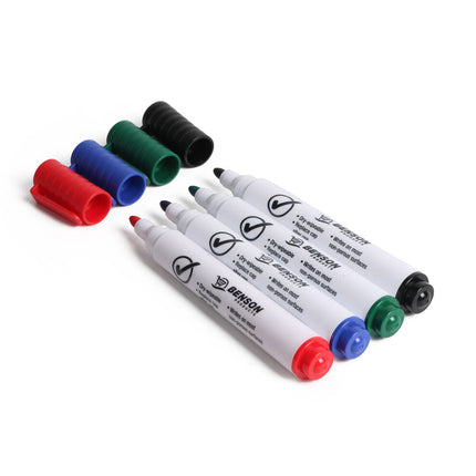 Whiteboard Markers 4-delig: Ronde punt, 2-2.5mm, droog afveegbaar.