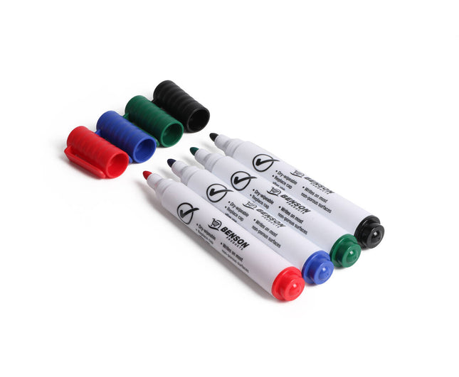 Whiteboard Markers 4-delig: Ronde punt, 2-2.5mm, droog afveegbaar.