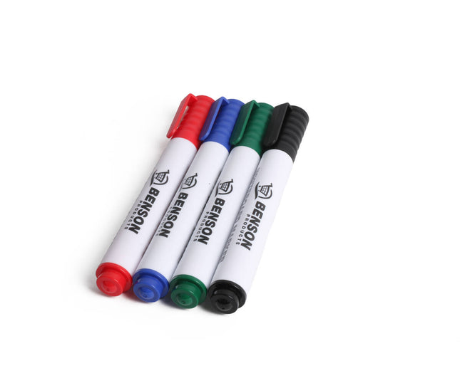 Whiteboard Markers 4-delig: Ronde punt, 2-2.5mm, droog afveegbaar.