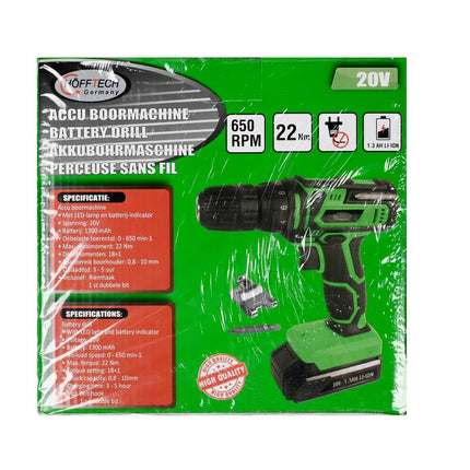 Accu Boormachine 20V 1.3 Ah Li-ion, 22 Nm Koppel, LED-Lamp, Bouwklussen