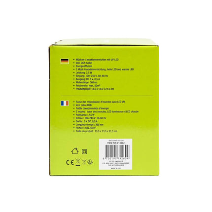 Muggenvanger 2.5W UV-LED, USB-oplaadbaar, voor ruimtes tot 50m²
