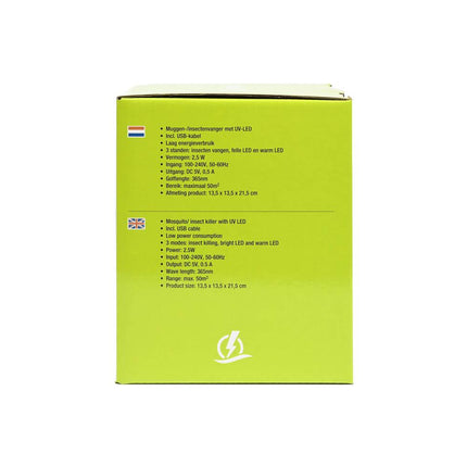 Muggenvanger 2.5W UV-LED, USB-oplaadbaar, voor ruimtes tot 50m²