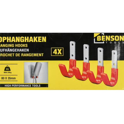 Ophanghaken 8x3.5 cm - Set van 4, 35 kg per haak, ideaal voor garage.