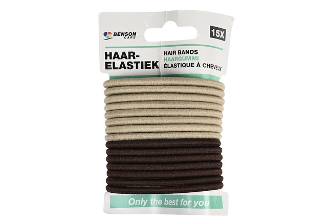 Haargummi 15-tlg. beige / braun – Durchmesser 50 mm, Stärke 3 mm, Farbe beige und braun