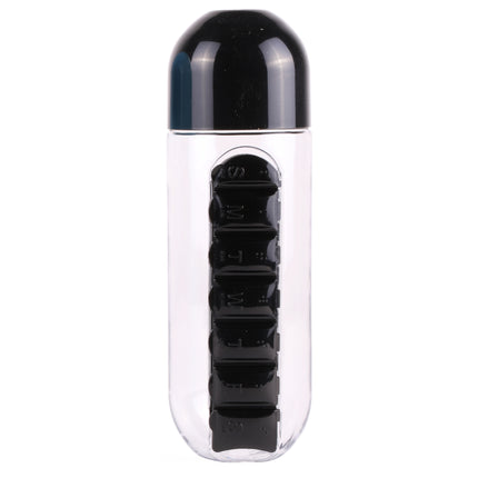 Drinkfles + pillendoos 600 ml mix – Inhoud fles 600 ml, Afmeting Ø 7,5 x 23 cm