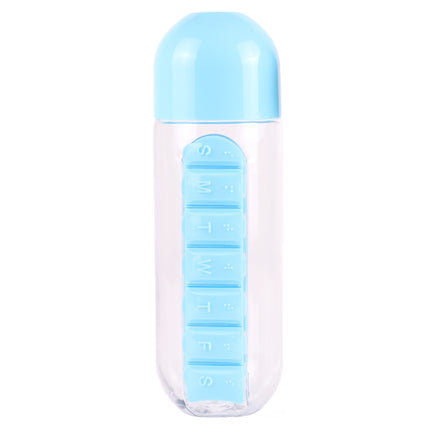 Drinkfles + pillendoos 600 ml mix – Inhoud fles 600 ml, Afmeting Ø 7,5 x 23 cm