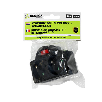 A-pin Steckdose + Schalter Schwarz 230V, ideal für den BE/FR-Markt