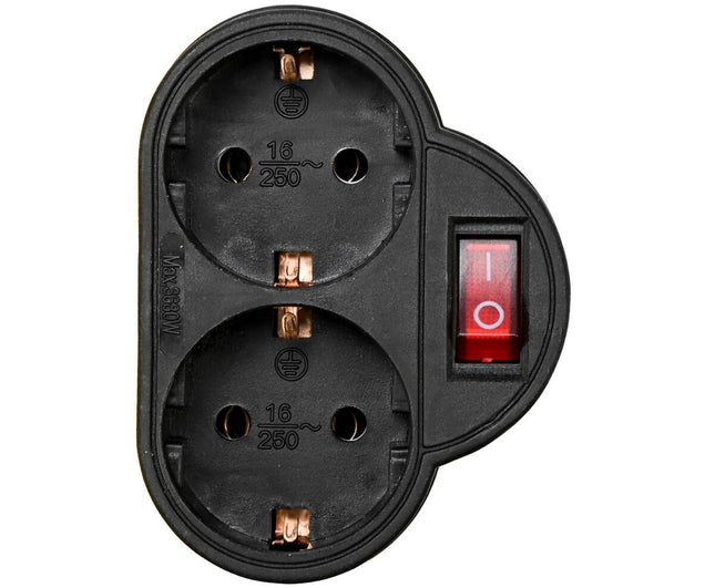Stopcontact Duo RA, Zwart, 3500W, Met Schakelaar voor Apparatenbeheer