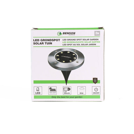 3x Solar LED Grondspot IP44, 8 LED's, Ø12cm, Terrasverlichting
