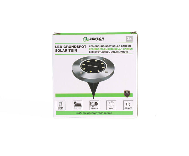 3x Solar LED-Bodenstrahler IP44, 8 LEDs, Ø 12 cm, Terrassenbeleuchtung