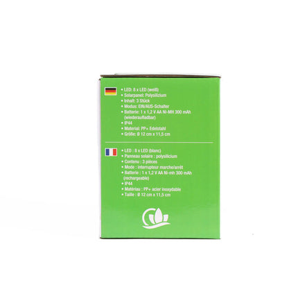 3x Solar LED Grondspot IP44, 8 LED's, Ø12cm, Terrasverlichting