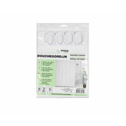 Douchegordijn 180x200 cm Wit met 12 Ophanghaken - 100% Polyester
