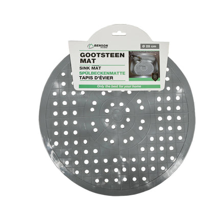 Ronde Grijze PVC Gootsteenmat 28cm - Beschermt Glazen en Servies