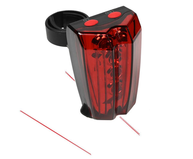 Fietsachterlicht: 5 LED's, Laserfunctie, IPX3 Waterdicht, AAA-batterijen