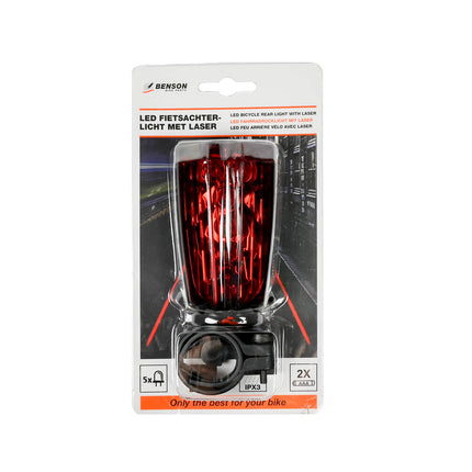 Fietsachterlicht: 5 LED's, Laserfunctie, IPX3 Waterdicht, AAA-batterijen