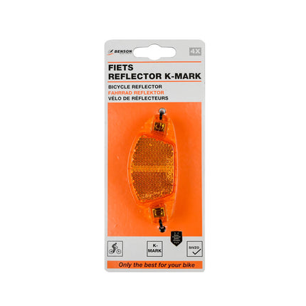 Fietsreflector Set 4-dlg K-MARK, Oranje, Spaakmontage Zichtbaarheid