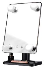 Make-up spiegel 4 LED hollywood zwart – 2 licht modi koel wit en warm wit, Kleur zwart