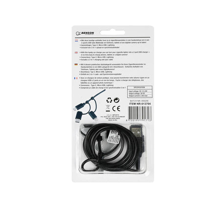 Autoladegerät 2,4A 12-24V mit 1,5m 3-in-1 Kabel für PKWs und LKWs