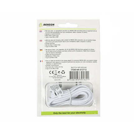 Micro USB Kabel 2m – Voor Snelladen en Gegevensoverdracht Android