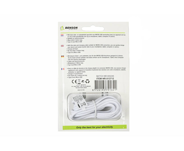 Micro USB Kabel 2m – Voor Snelladen en Gegevensoverdracht Android