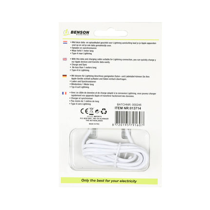 USB Lightning Kabel 1m, 5V, 2.1A, voor iPhone/iPad Opladen & Sync