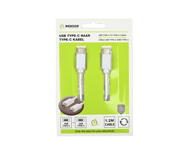 USB-C naar USB-C Kabel 1.2m, 2A Snel Opladen, Data Transfer