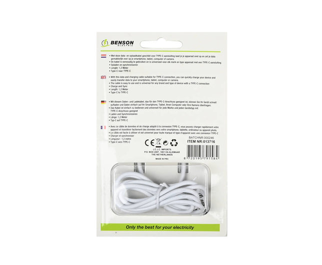 USB-C naar USB-C Kabel 1.2m, 2A Snel Opladen, Data Transfer