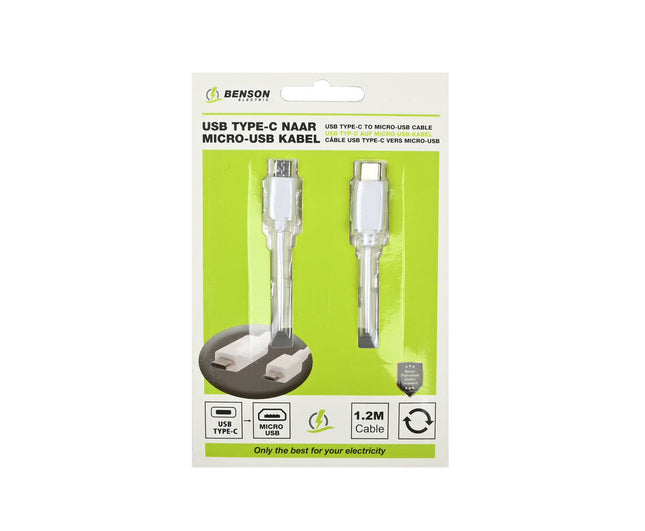 USB Type-C naar Micro USB Kabel 1.2m - Android Opladen & Data Sync
