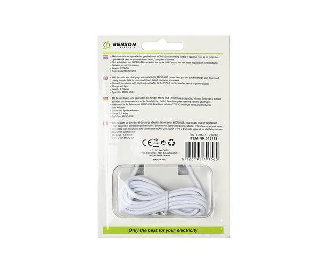 USB Type-C naar Micro USB Kabel 1.2m - Android Opladen & Data Sync