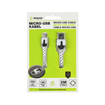 Micro USB Kabel 2m Nylon - Snel Opladen & Gegevensoverdracht