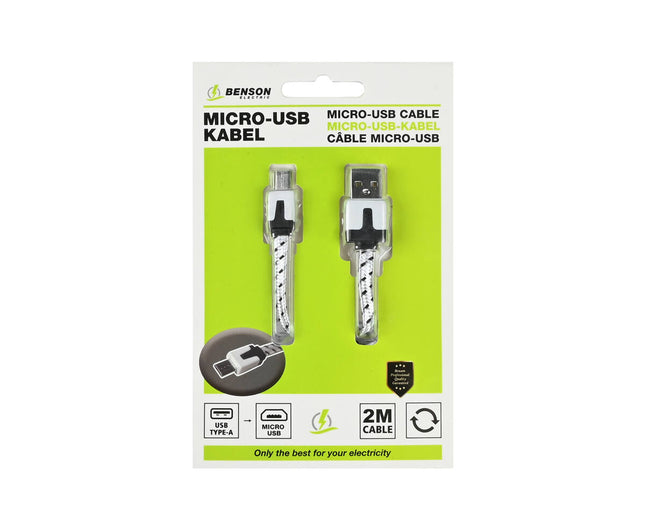 Micro USB Kabel 2m Nylon - Snel Opladen & Gegevensoverdracht